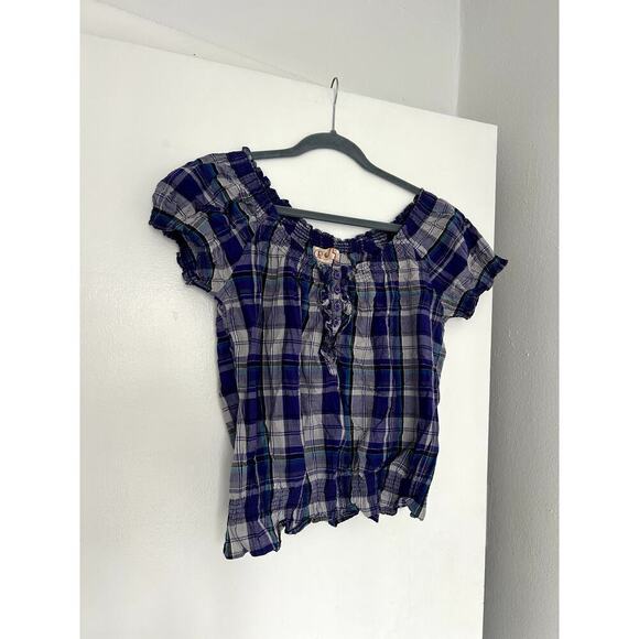 American Vintage Tops - Y2k Plaid Button Blouse